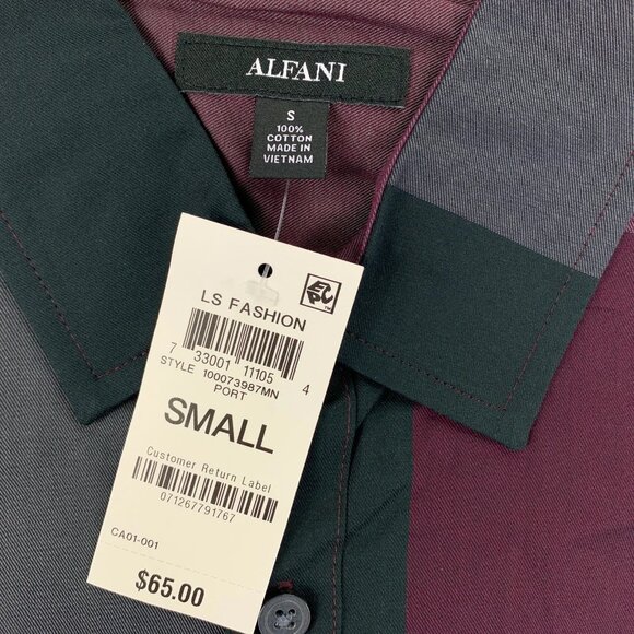 Alfani Men's Long-Sleeve Woven Button-Down Shirt, Port Wine Red Multicolor Plaid - Picture 3 of 3